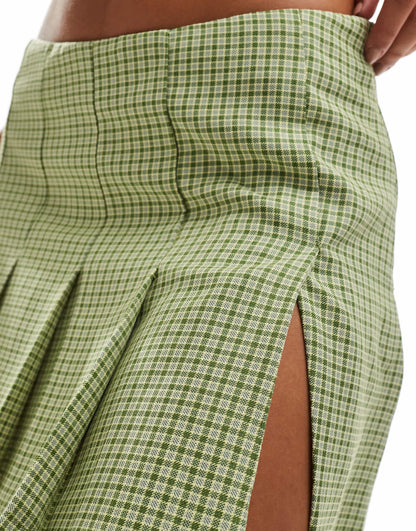 Bailey Rose micro pleated mini skirt in avacado chec