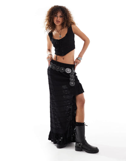 Bailey Rose lace up corset top in black tecture co-ord