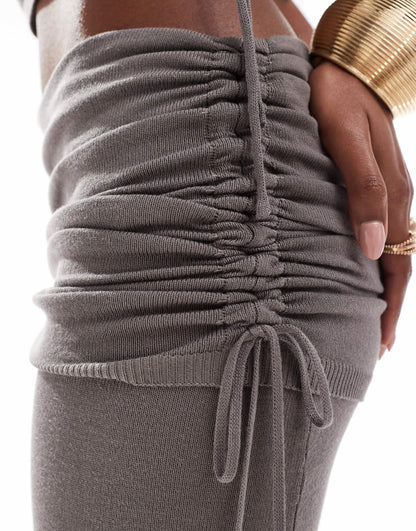 Simmi foldover waist tie side maxi skirt co-ord in charcoal