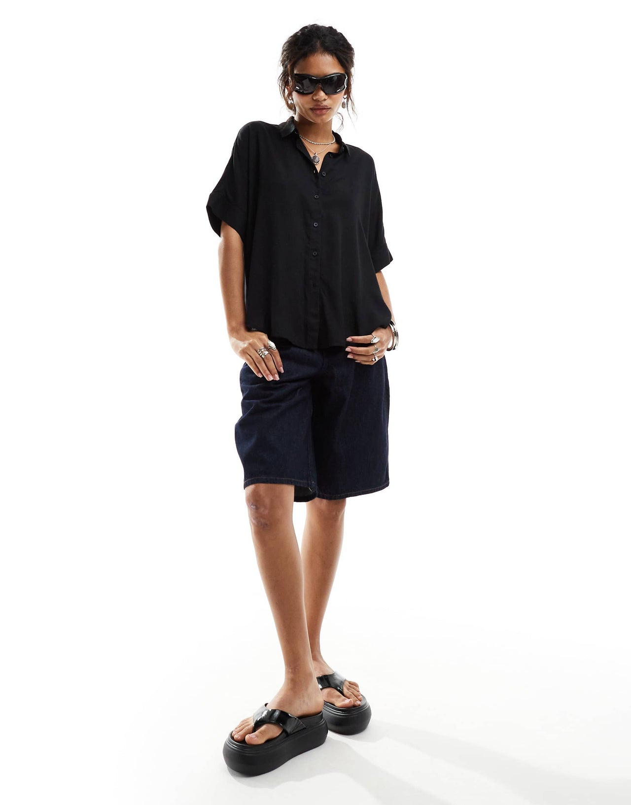 Monki oversize boxy blouse in black