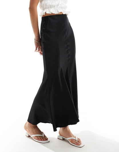 Weekday Paige mermaid fit satin maxi skirt in black