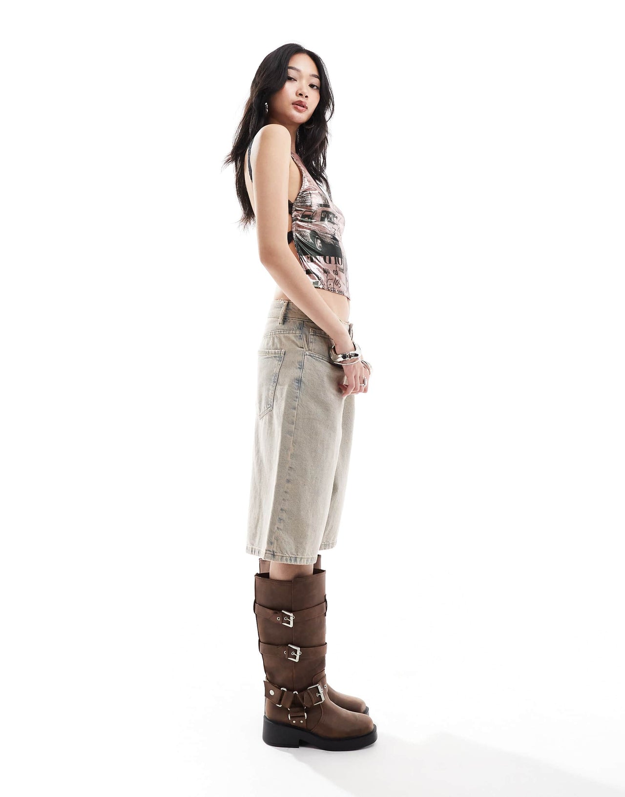 COLLUSION lame printed square neck vest in pink