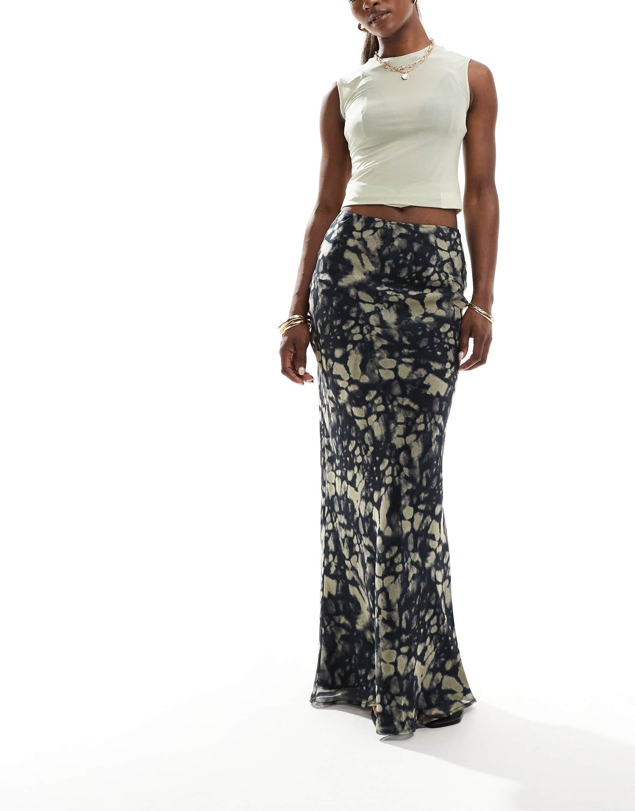 ASOS DESIGN chiffon bias maxi skirt in blurred abstract print