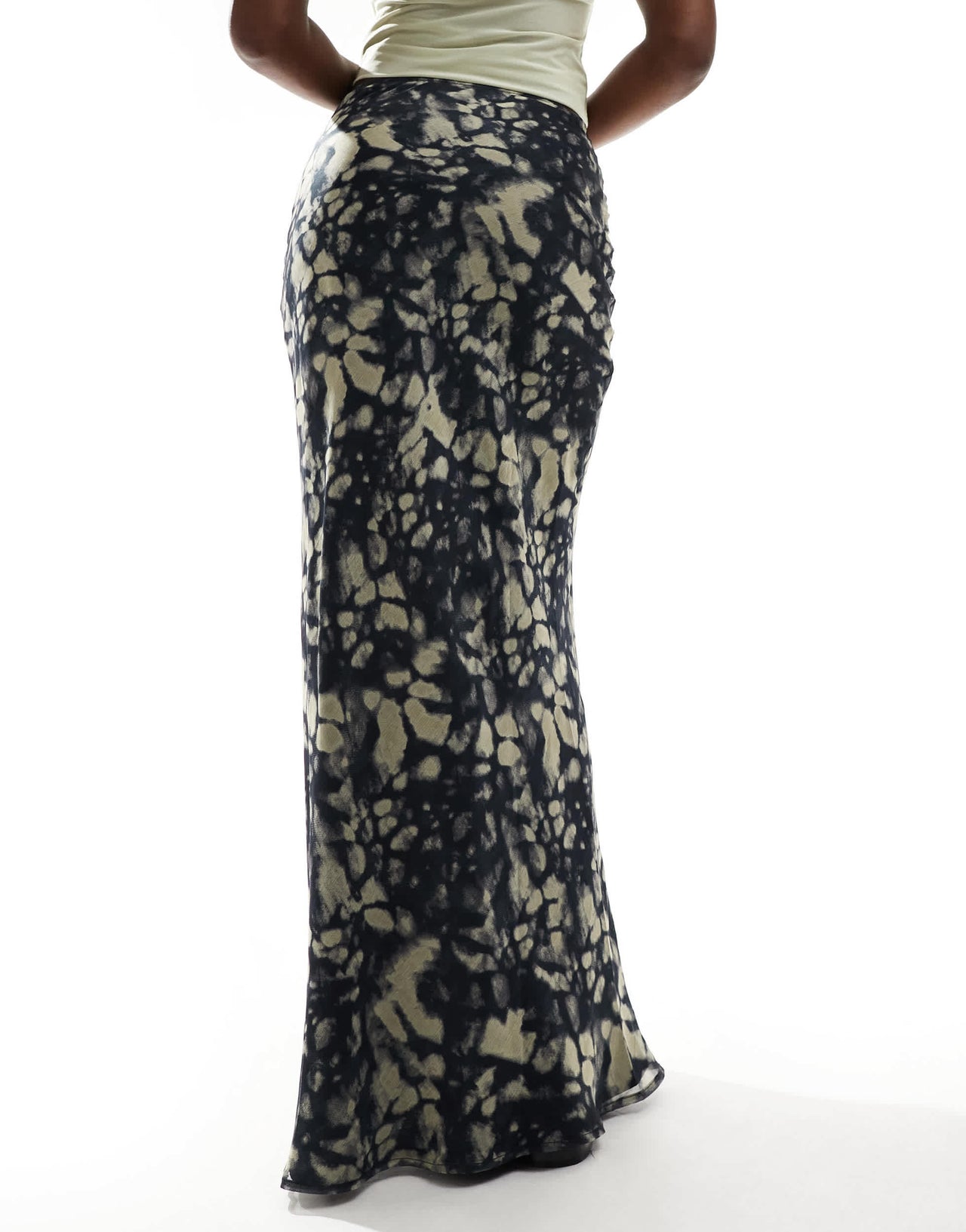 ASOS DESIGN chiffon bias maxi skirt in blurred abstract print