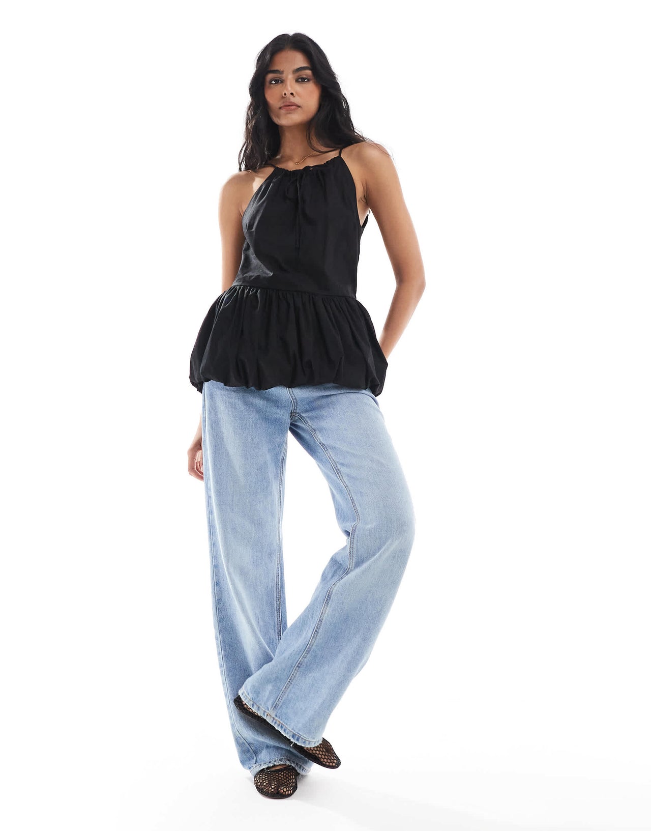 ASOS DESIGN cotton puff sleeve smock top in burgundy