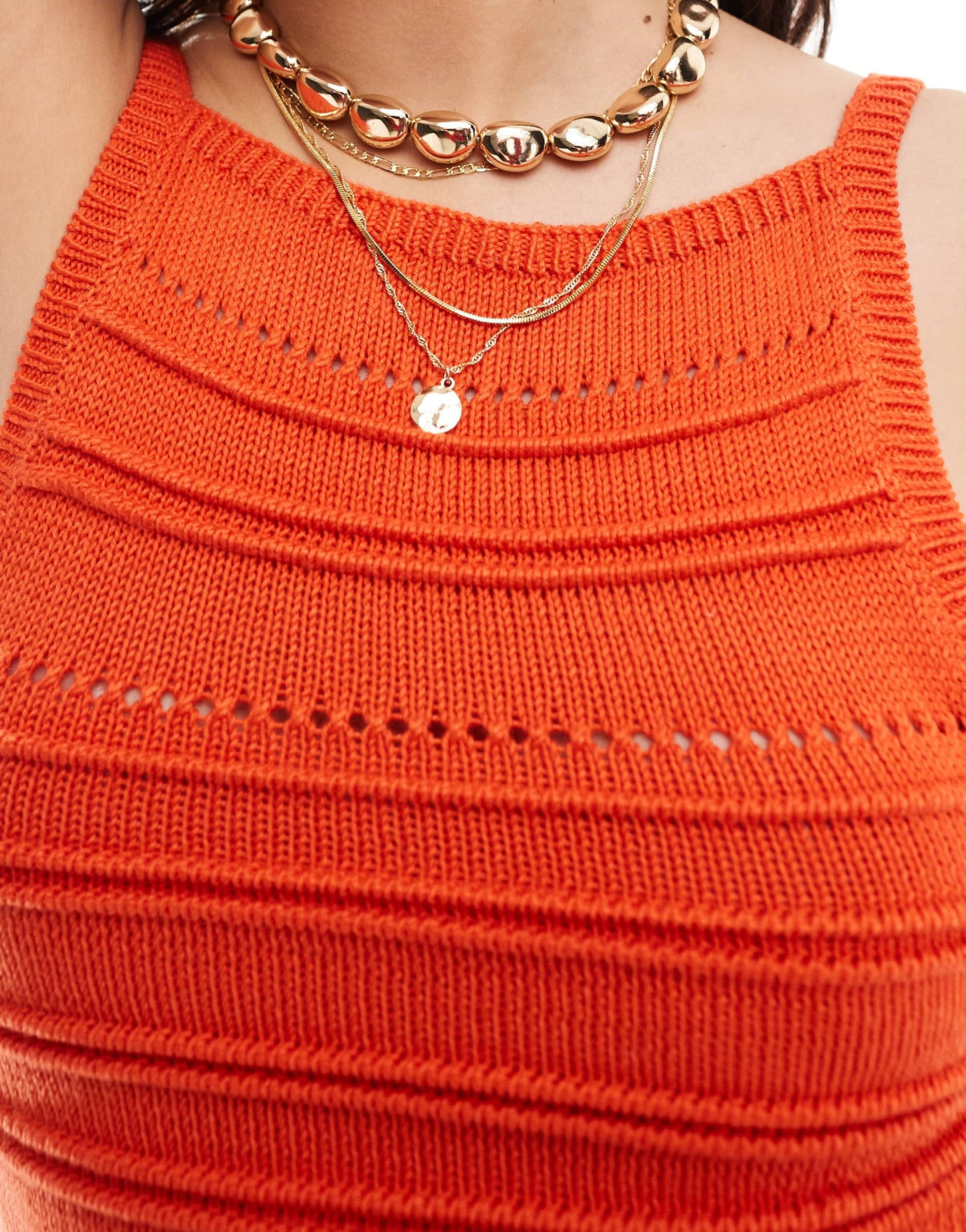 Bershka straight neck ribbed knitted strappy top co-ord in red