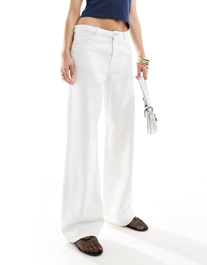 Bershka high waisted baggy jeans in white