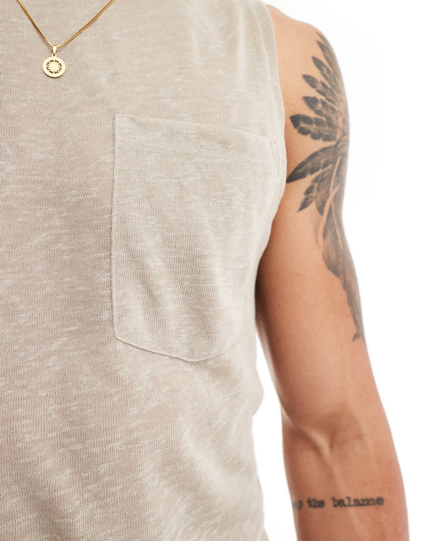 ASOS DESIGN cropped sheer vest with front pocket in stone