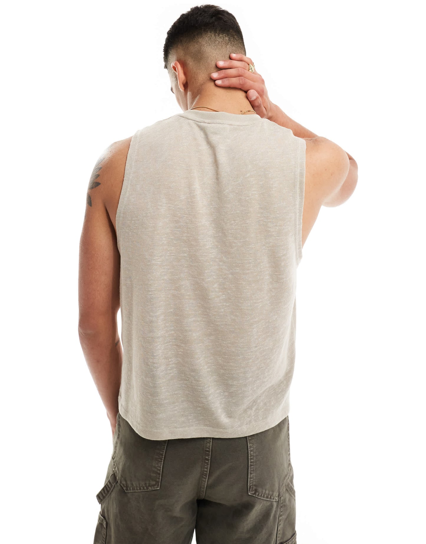 ASOS DESIGN cropped sheer vest with front pocket in stone