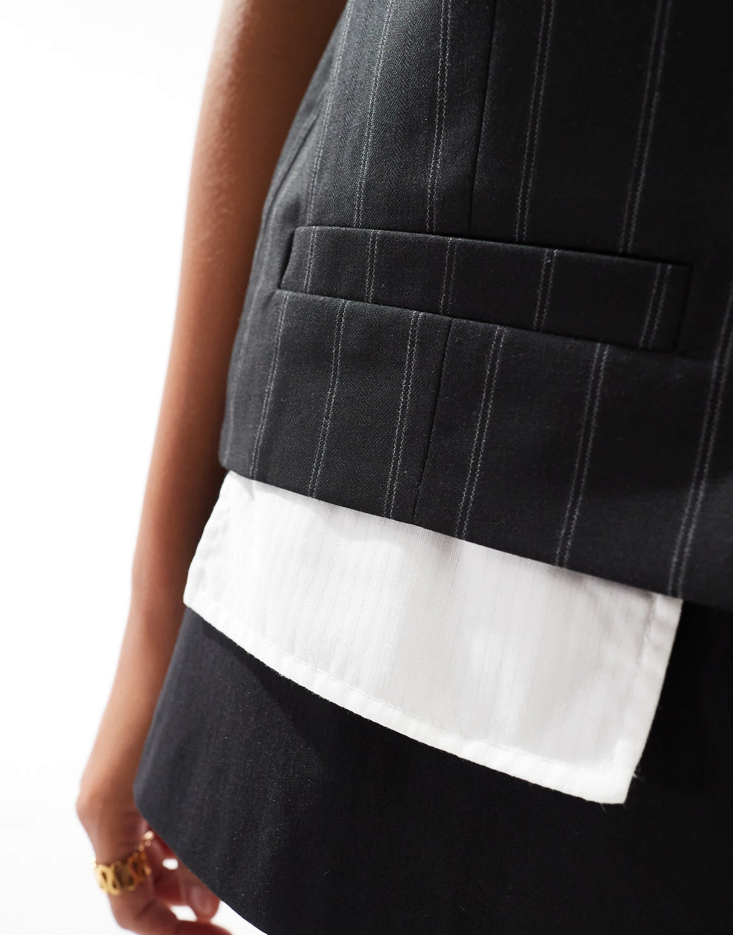 ASOS DESIGN Petite exposed pocket waistcoat in black stripe