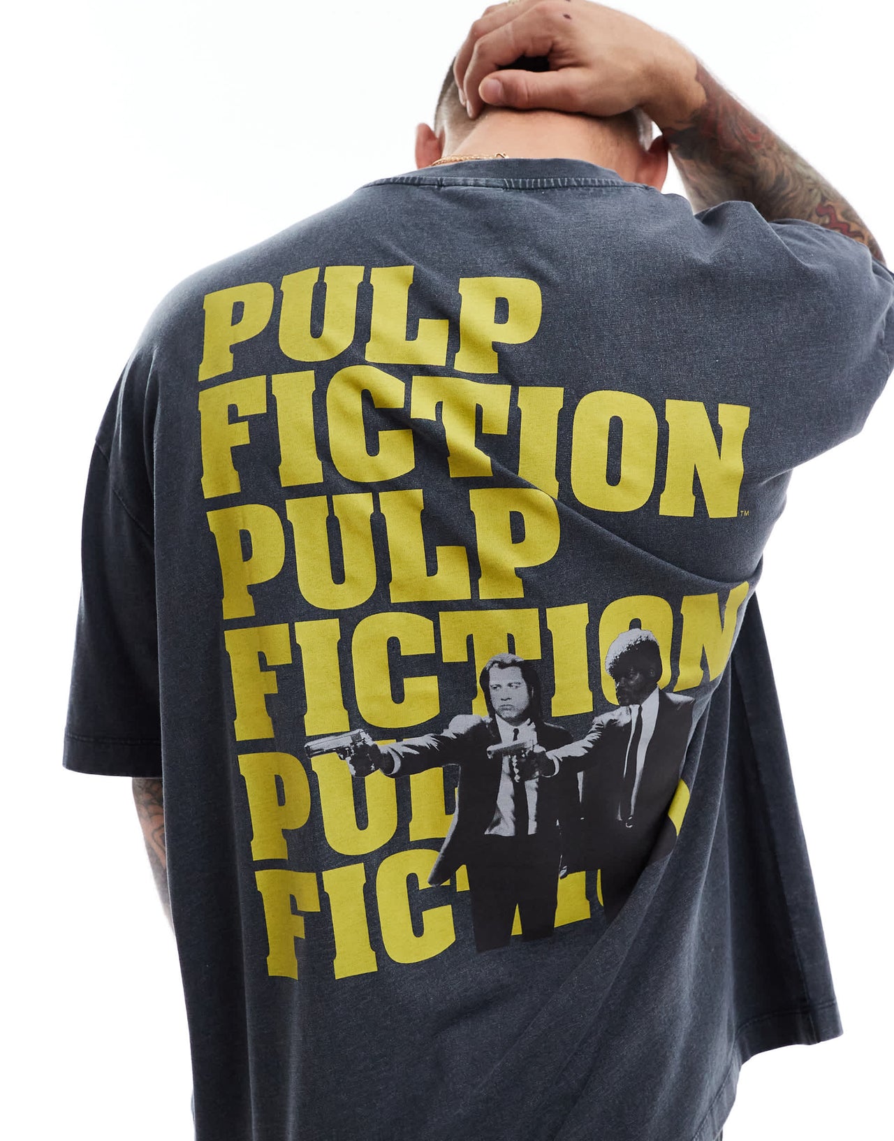 ASOS DESIGN  unisex oversized license t-shirt with pulp fiction print in washed black