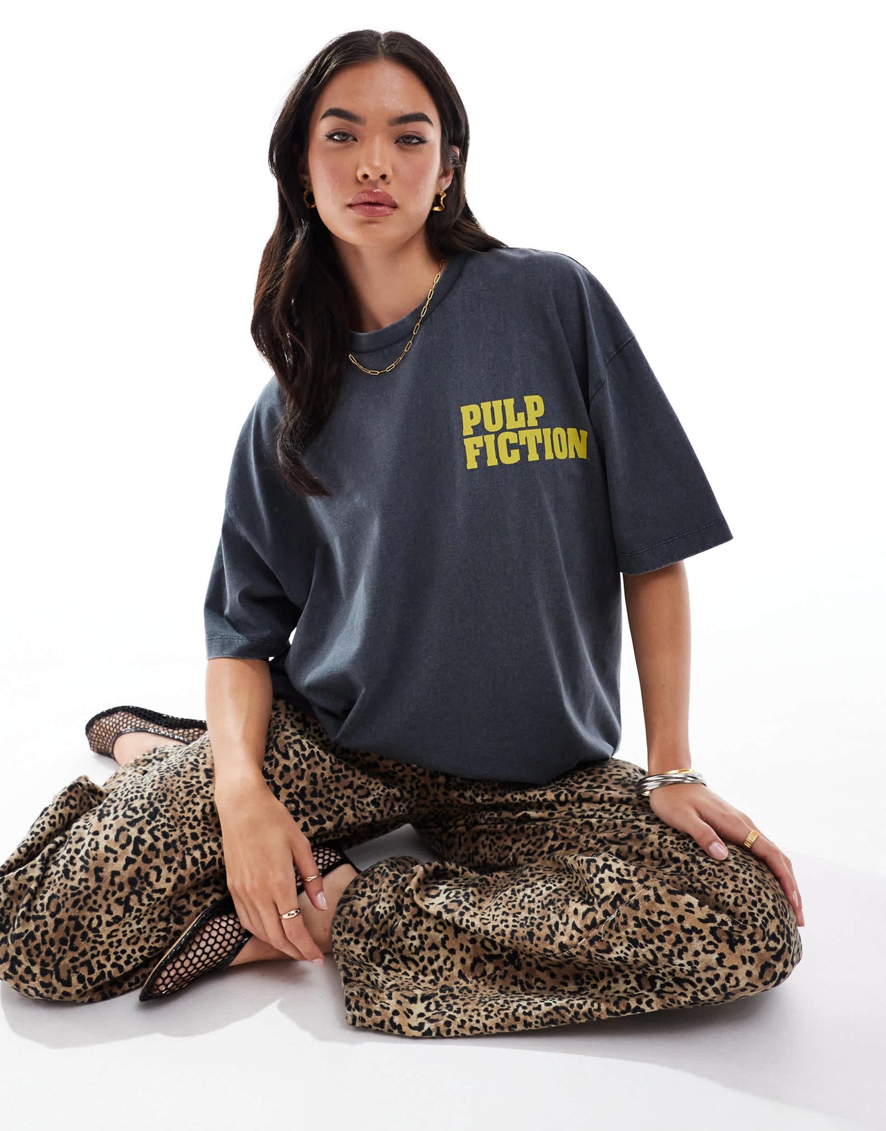 ASOS DESIGN  unisex oversized license t-shirt with pulp fiction print in washed black