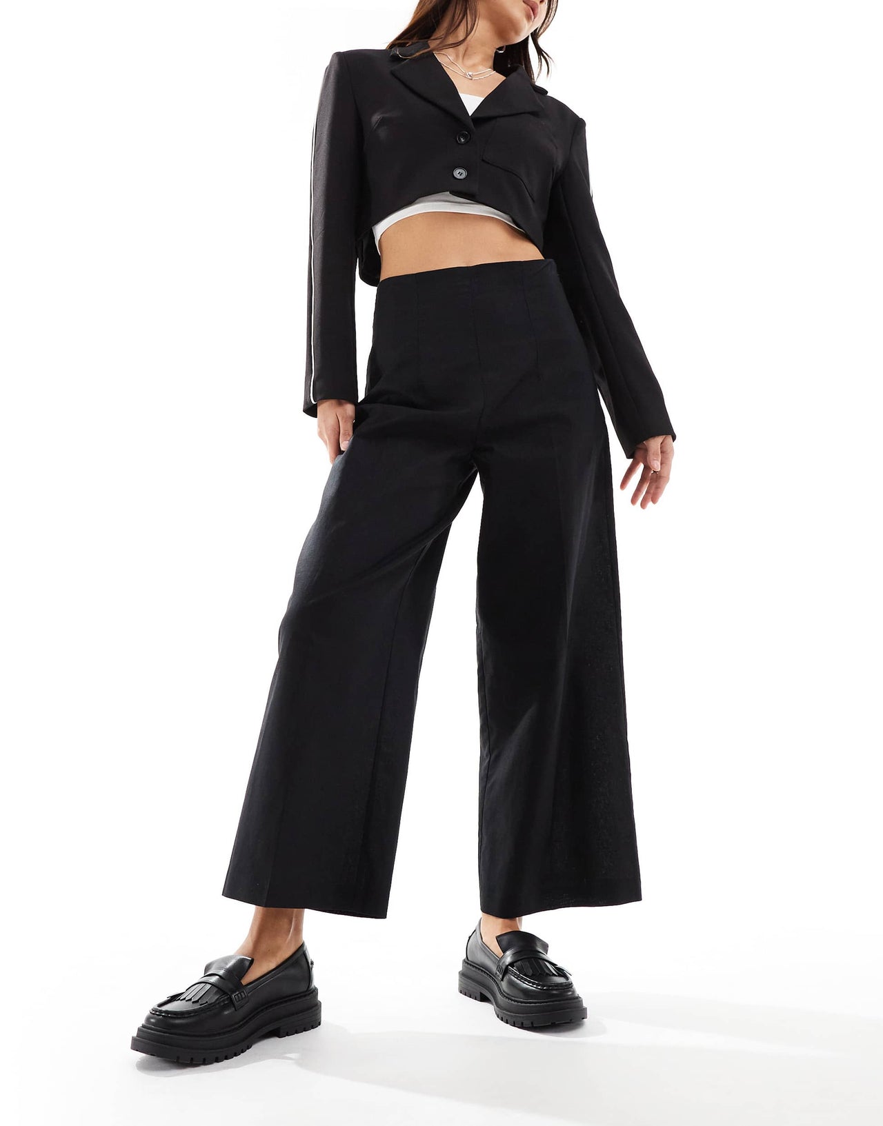 ASOS DESIGN tailored linen culotte trousers in black