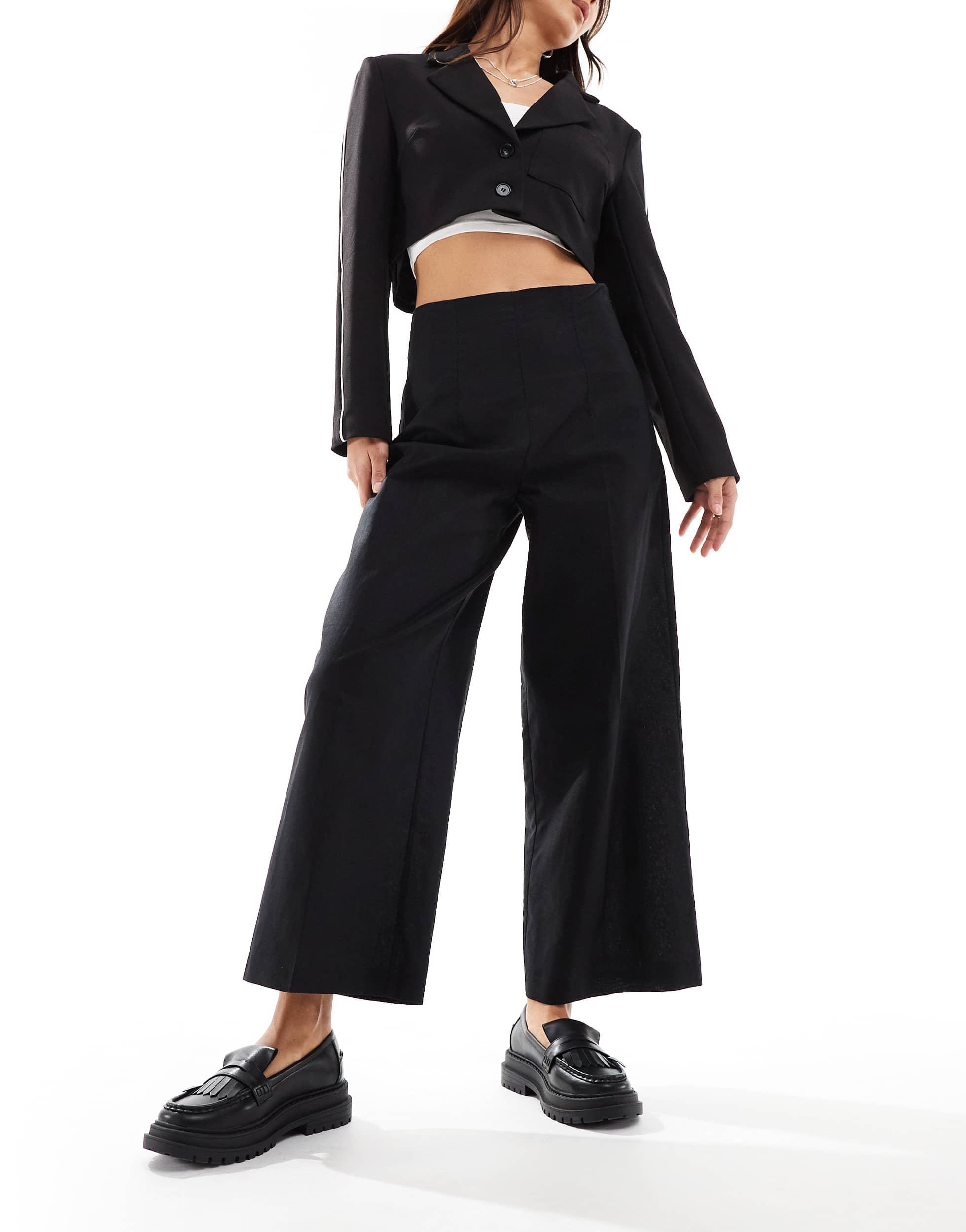 ASOS DESIGN tailored linen culotte trousers in black