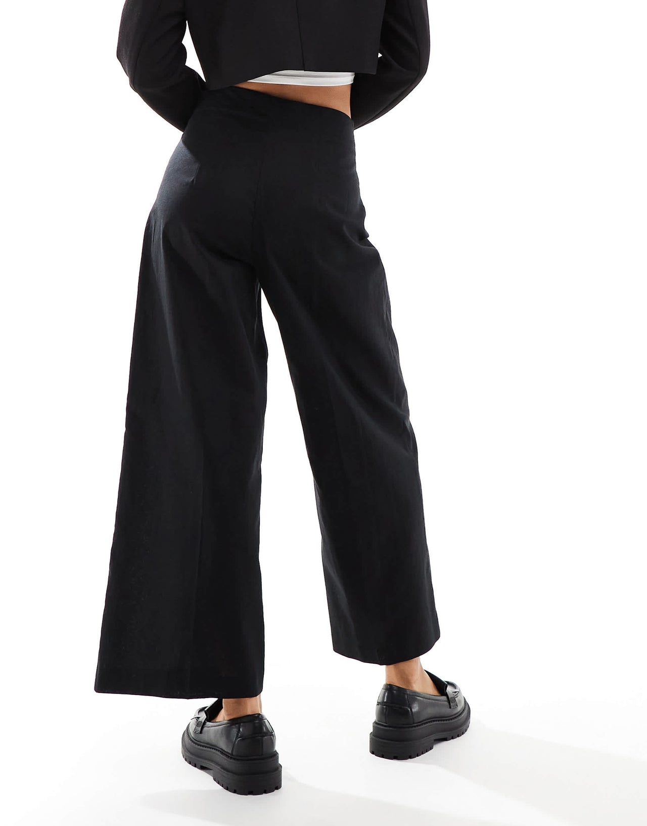 ASOS DESIGN tailored linen culotte trousers in black