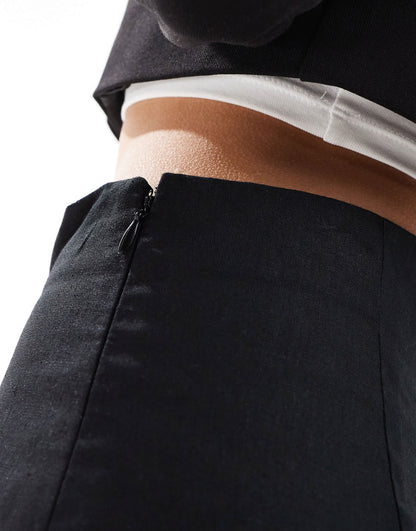 ASOS DESIGN tailored linen culotte trousers in black