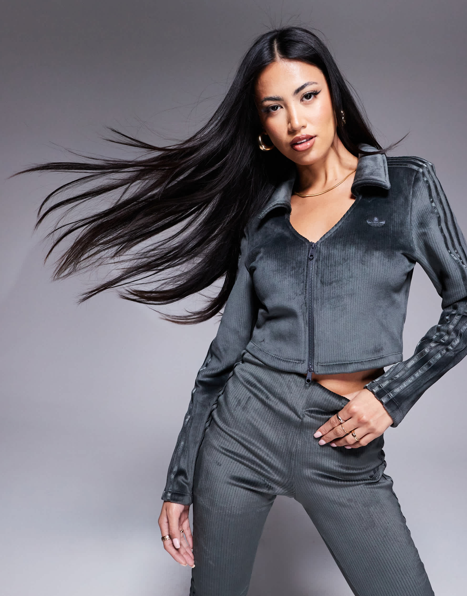 adidas Originals Hyper Femme cropped jacket in charcoal
