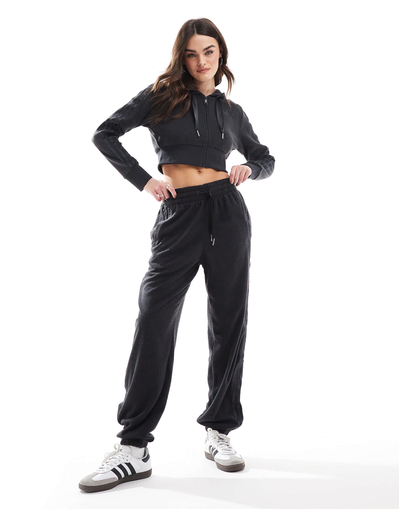 adidas Originals fleece zip through hoodie co-ord in black