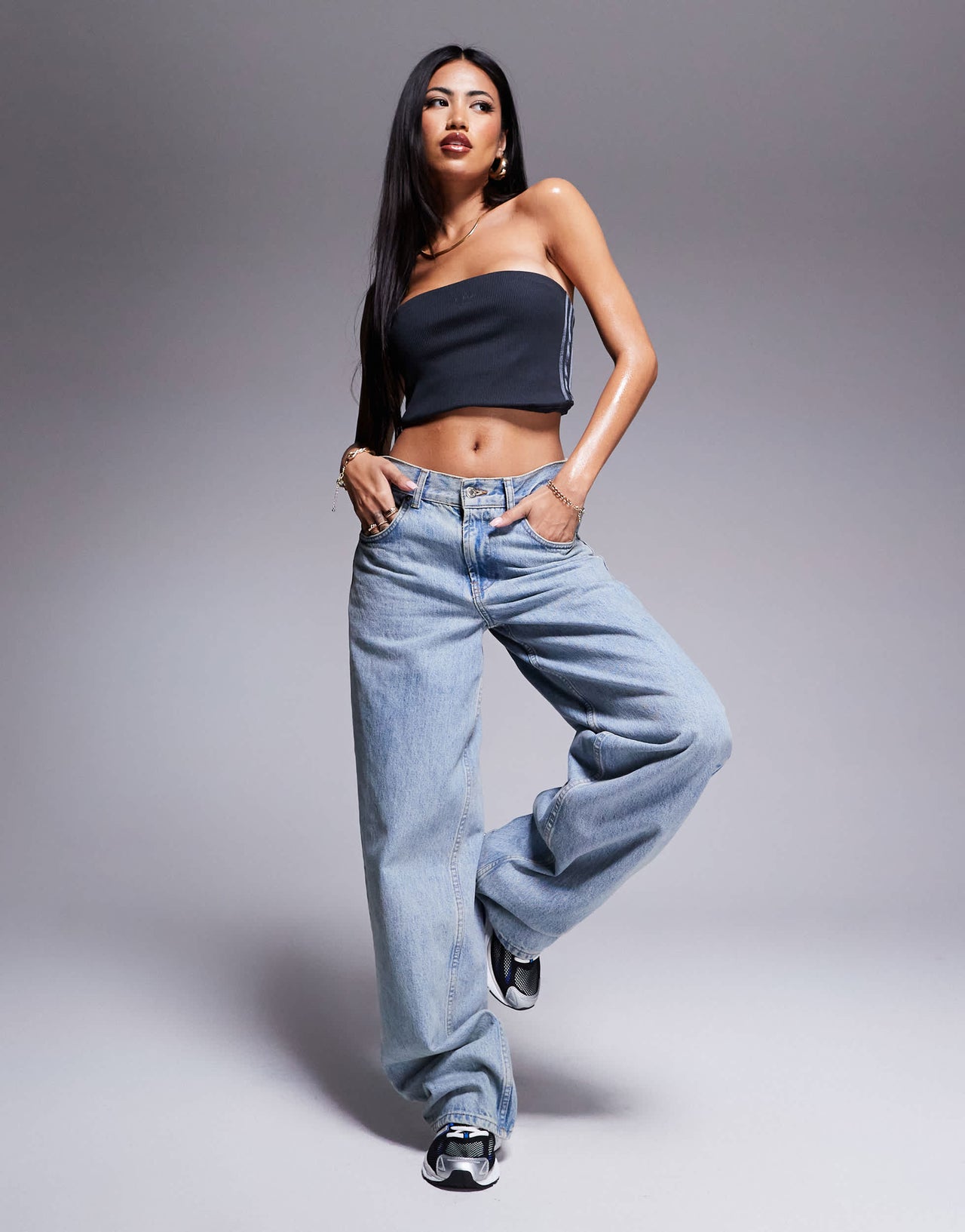 adidas Originals Hyper Femme bandeau top in charcoal