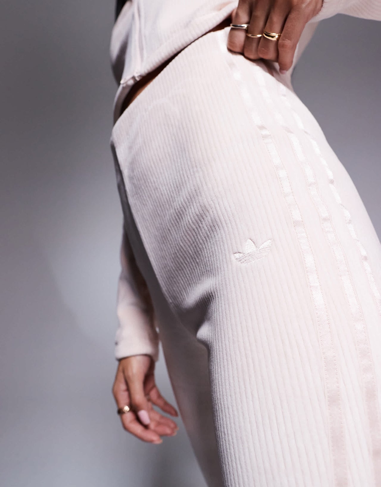 adidas Originals Hyper-Femme ribbed flared leggings in pink