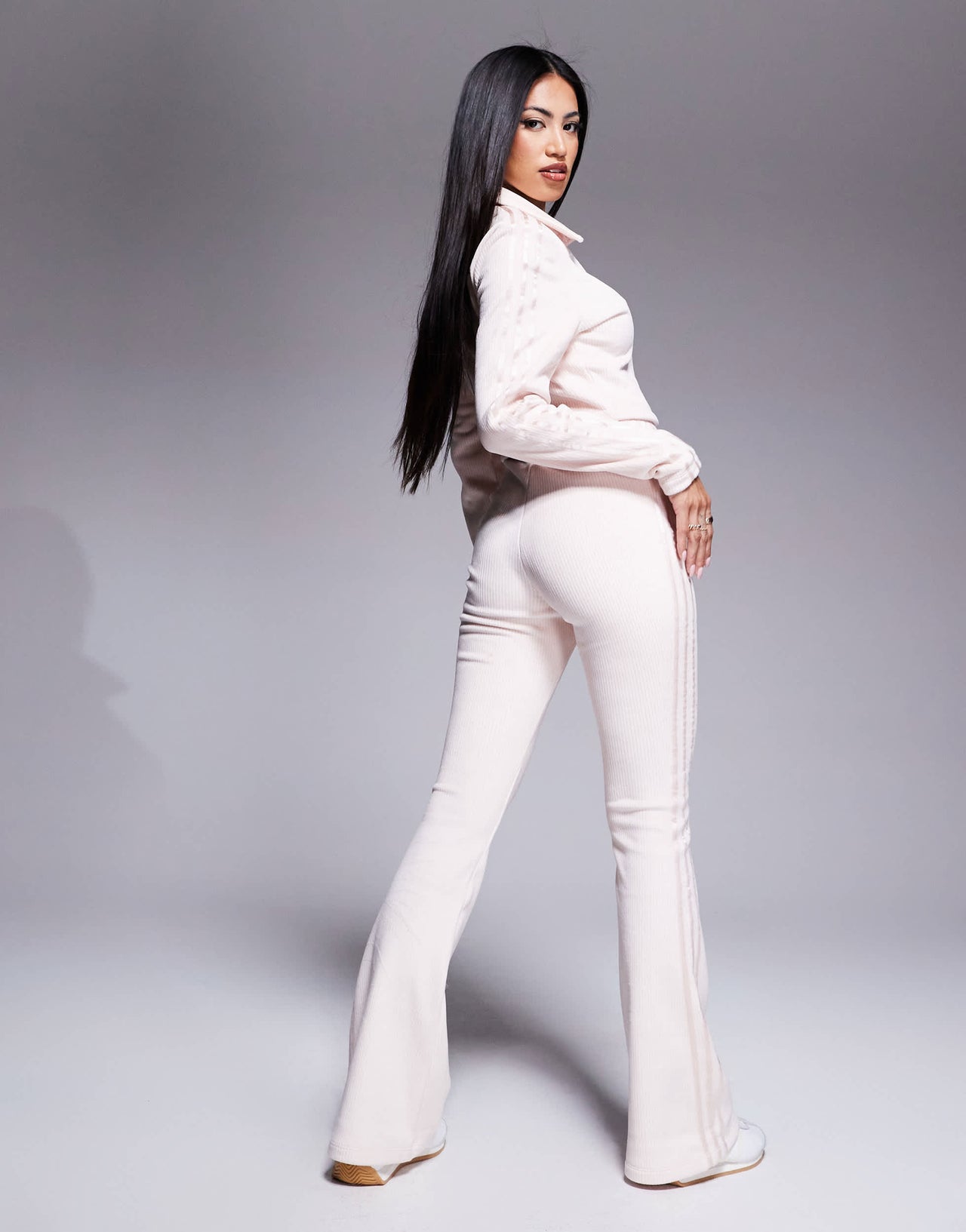 adidas Originals Hyper-Femme ribbed flared leggings in pink