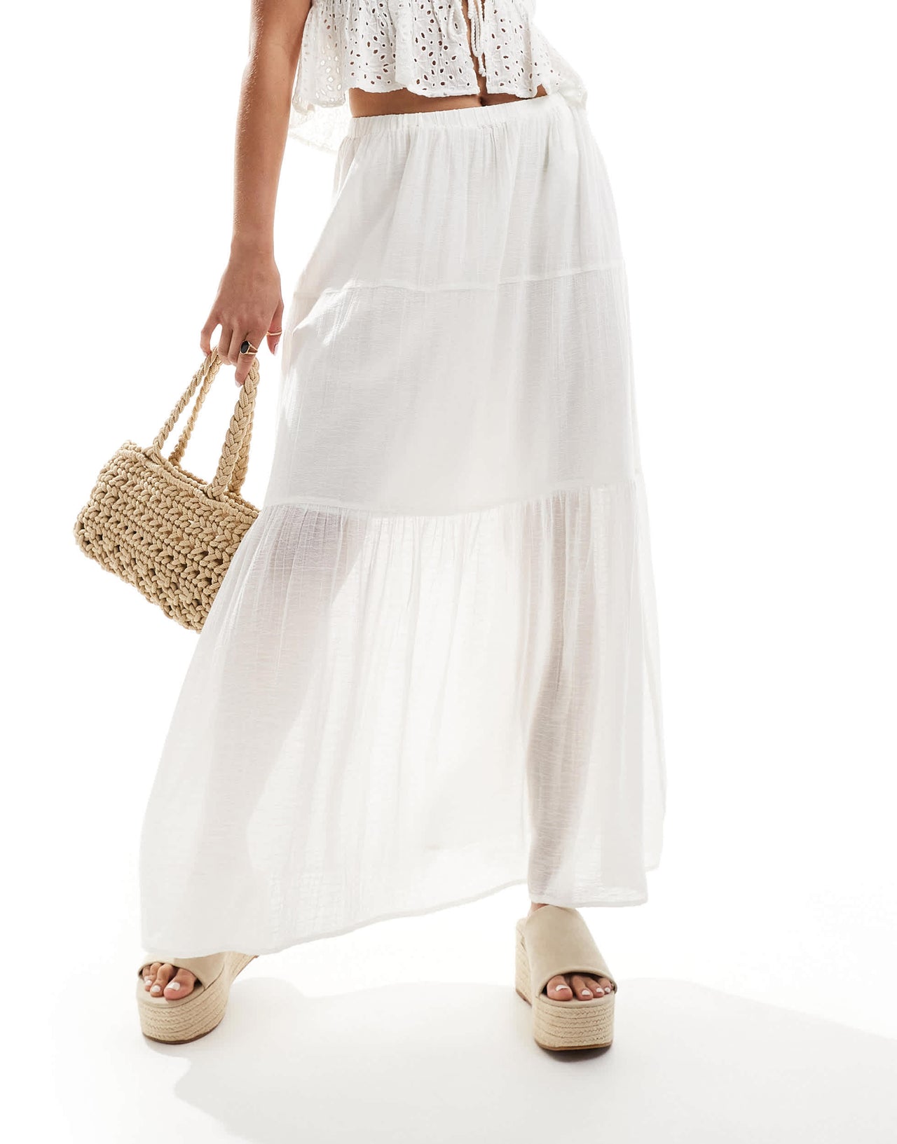 Stradivarius STR maxi skirt in white