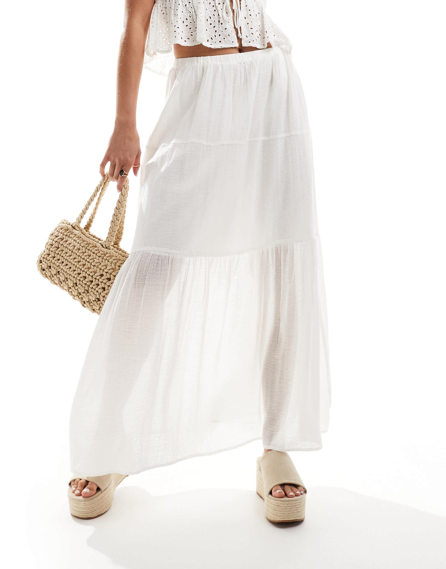 Stradivarius STR maxi skirt in white