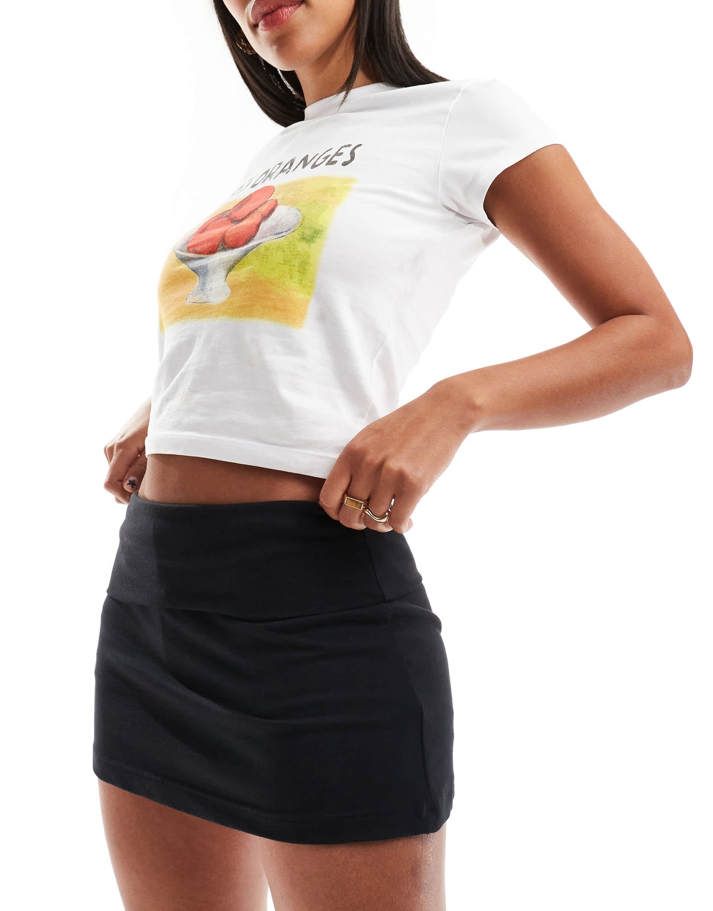 Stradivarius fold over waist mini skort in black