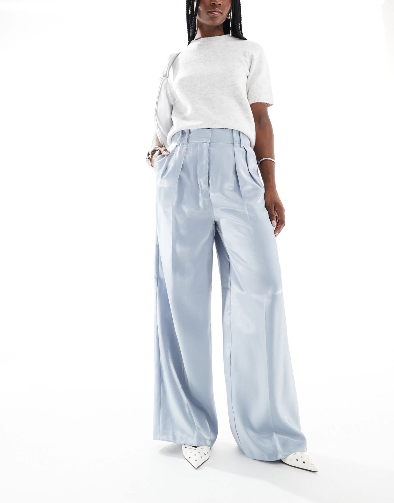 ASOS DESIGN tailored high waist wide leg trousers with pleat detail in metallic