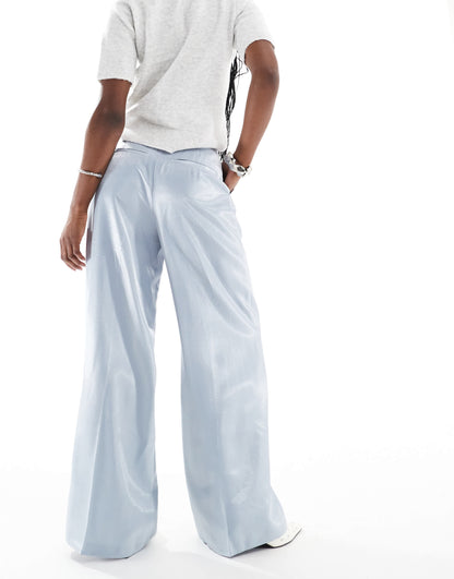 ASOS DESIGN tailored high waist wide leg trousers with pleat detail in metallic