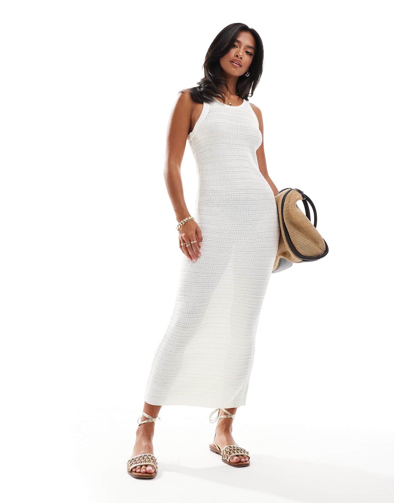 Vila Petite crochet tank maxi dress in cream