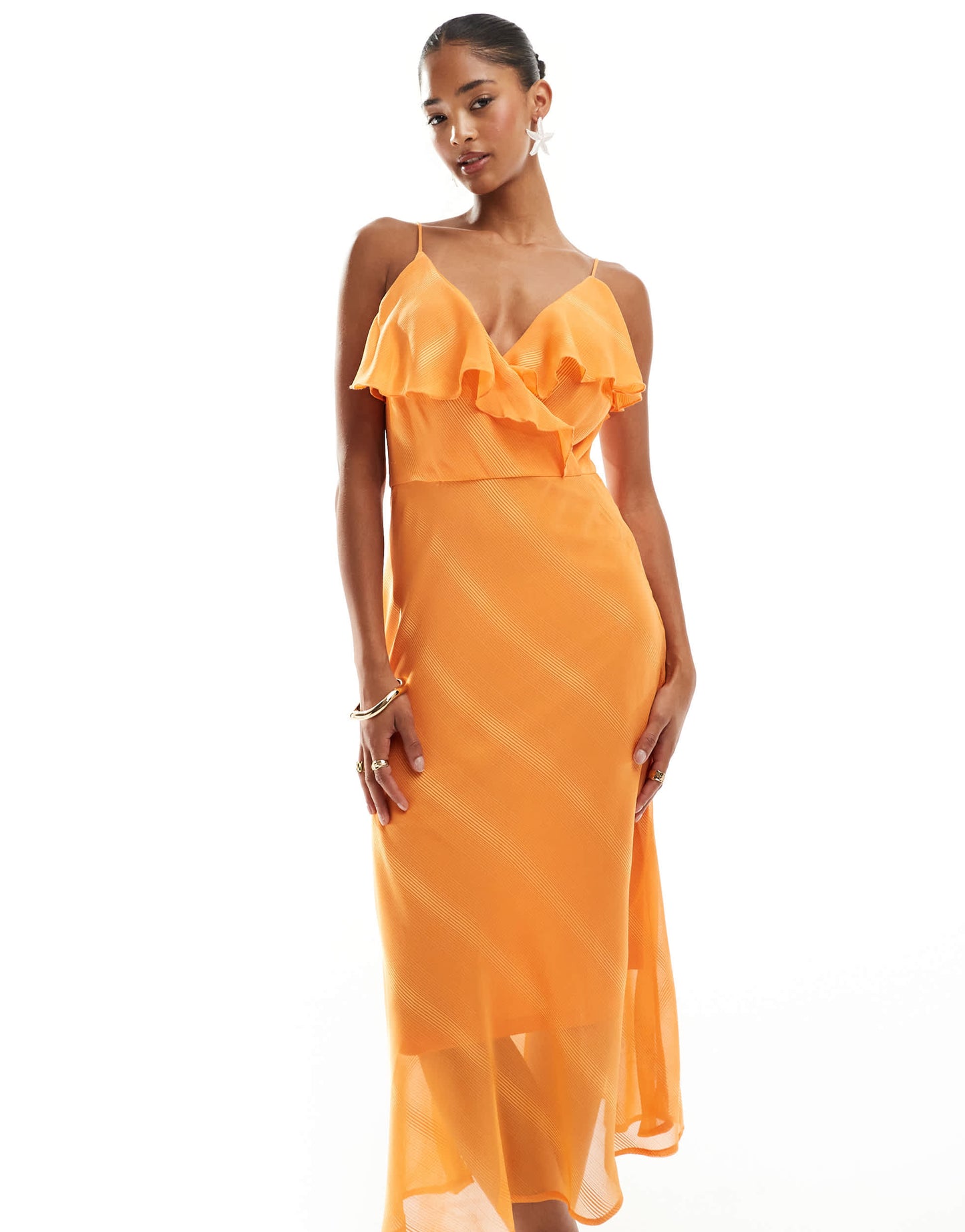 Vila textured stripe cami maxi dress in sunset orange