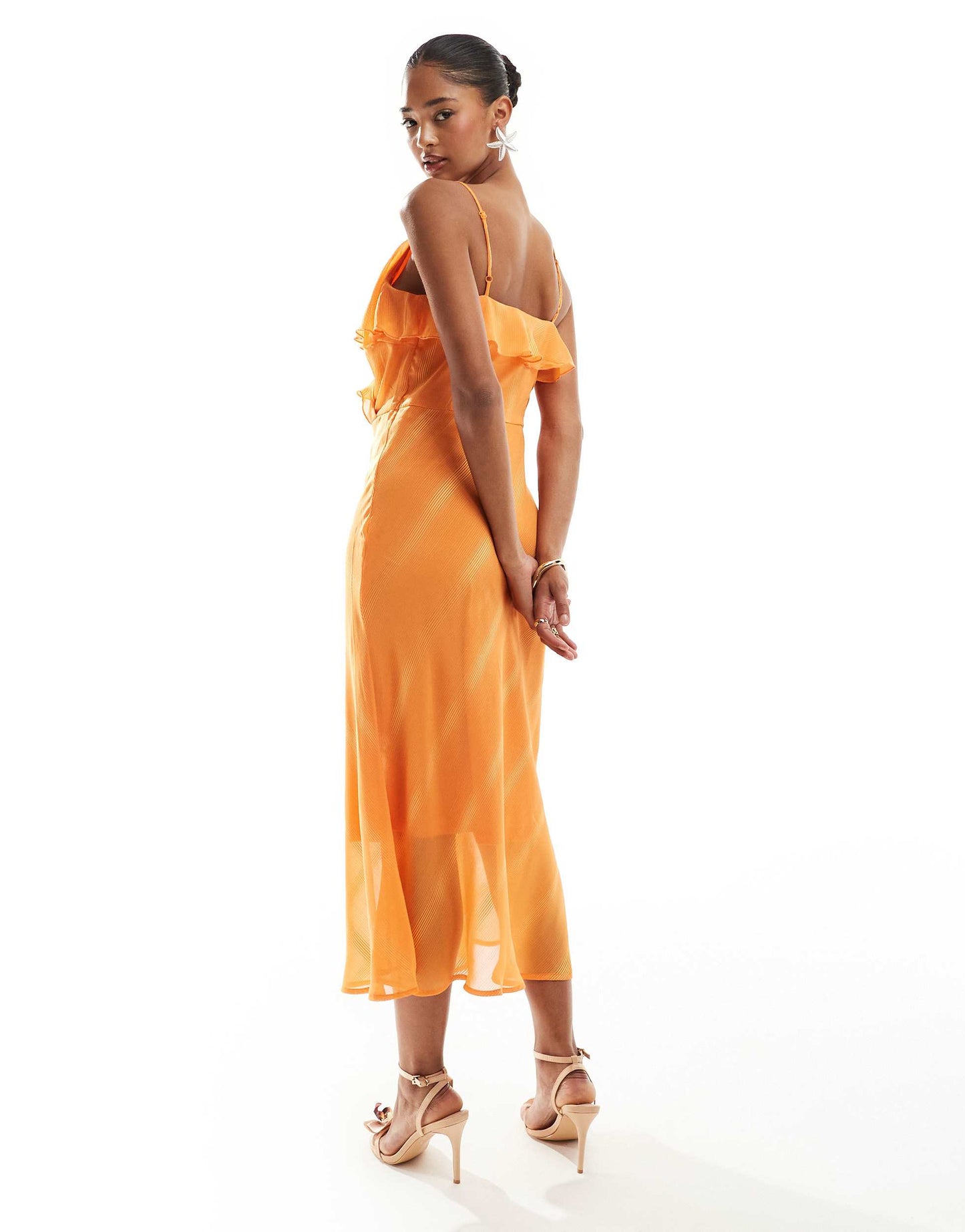 Vila textured stripe cami maxi dress in sunset orange