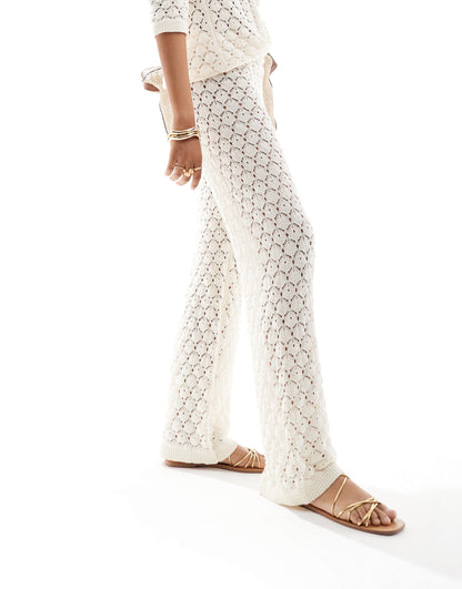 Vila crochet wide leg trouser co-ord in cream