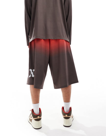 COLLUSION long line track shorts co-ord in black and red