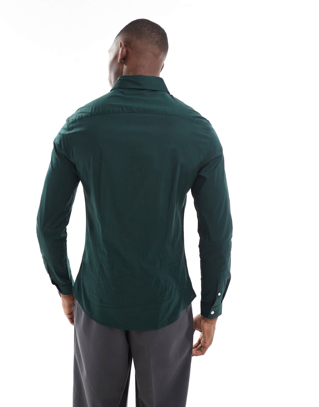 ASOS DESIGN skinny poplin shirt in dark green