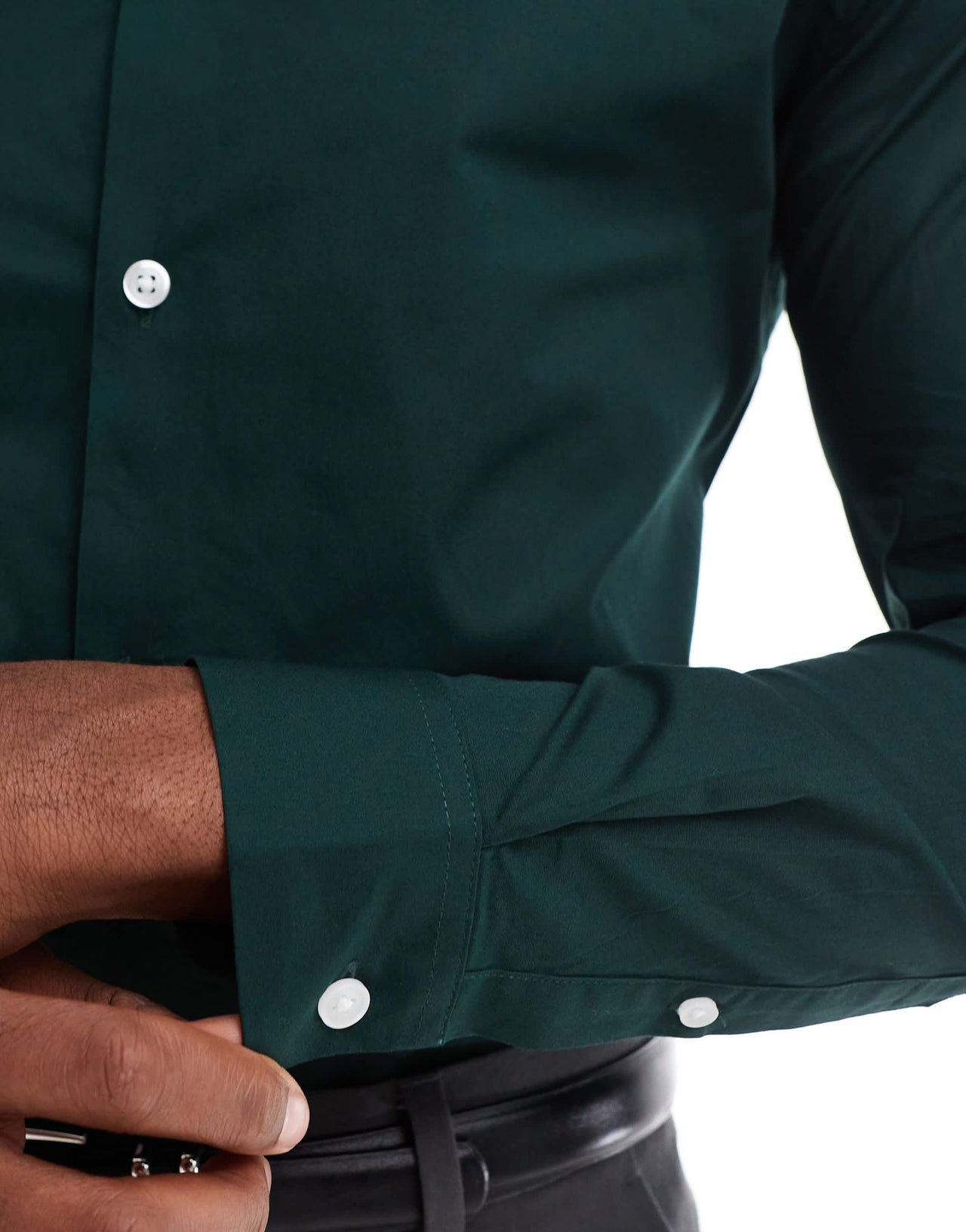 ASOS DESIGN skinny poplin shirt in dark green
