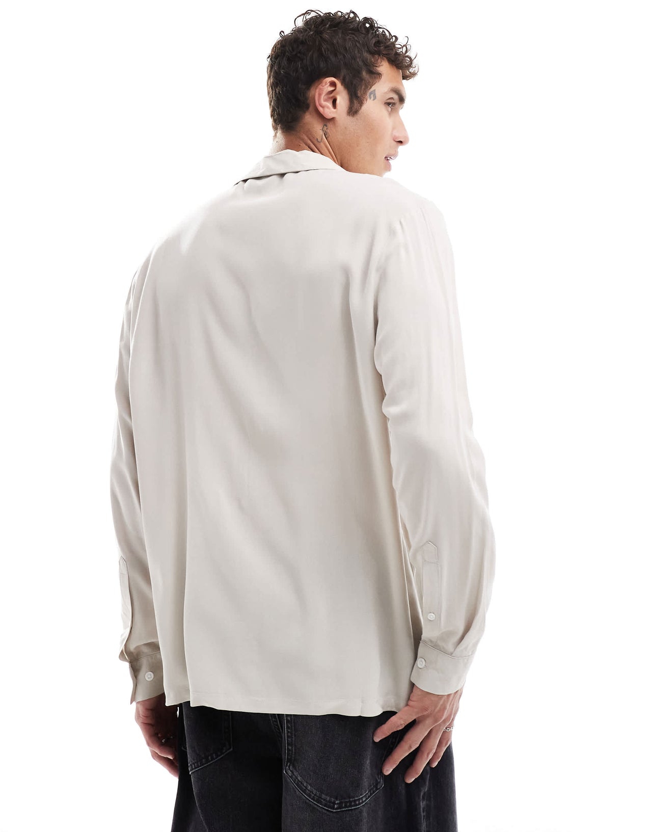 ASOS DESIGN relaxed deep revere viscose shirt in stone