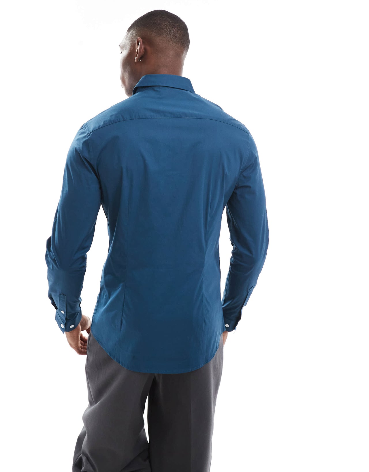 ASOS DESIGN skinny poplin shirt in navy