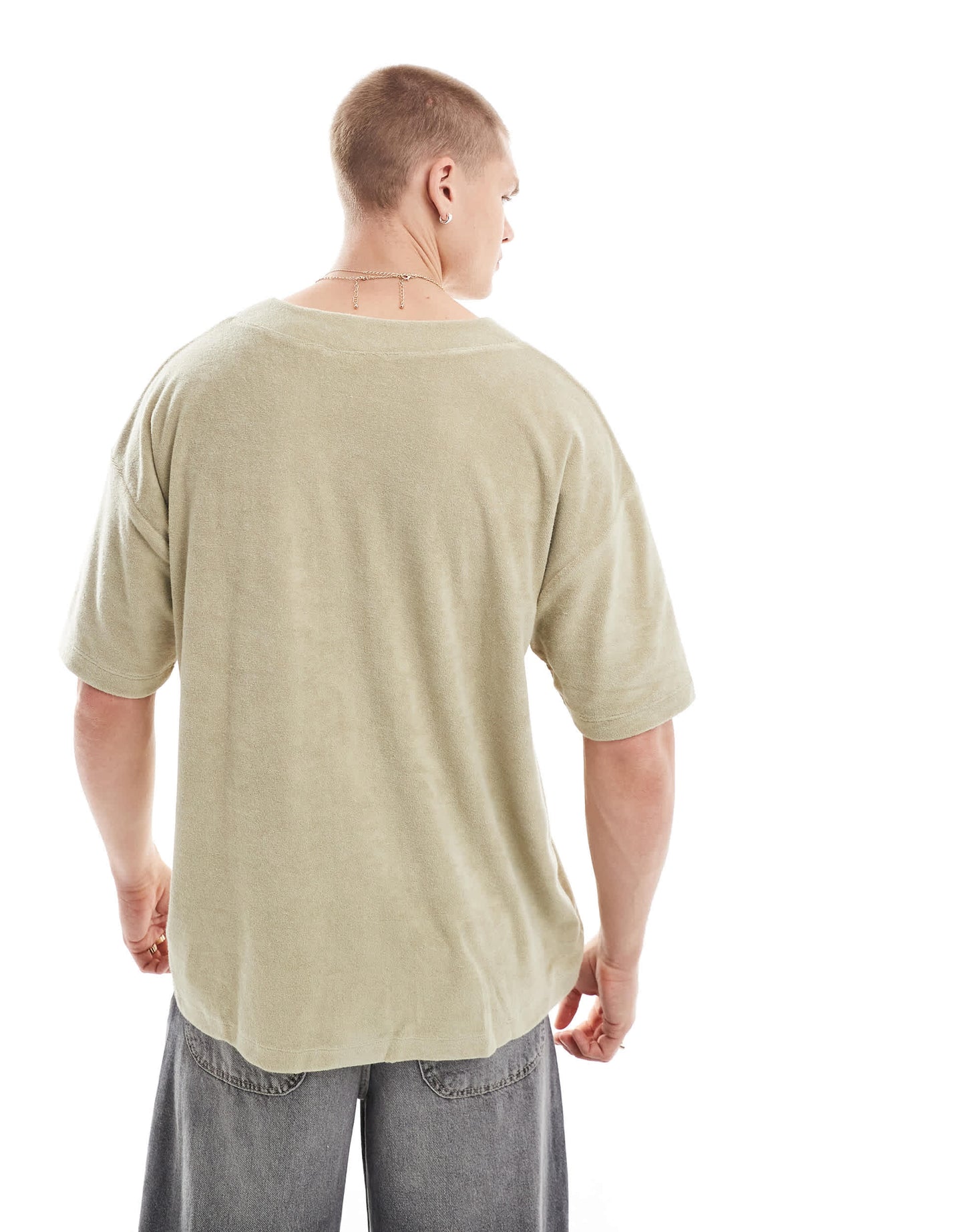 ASOS DESIGN oversized baseball shirt in green towelling
