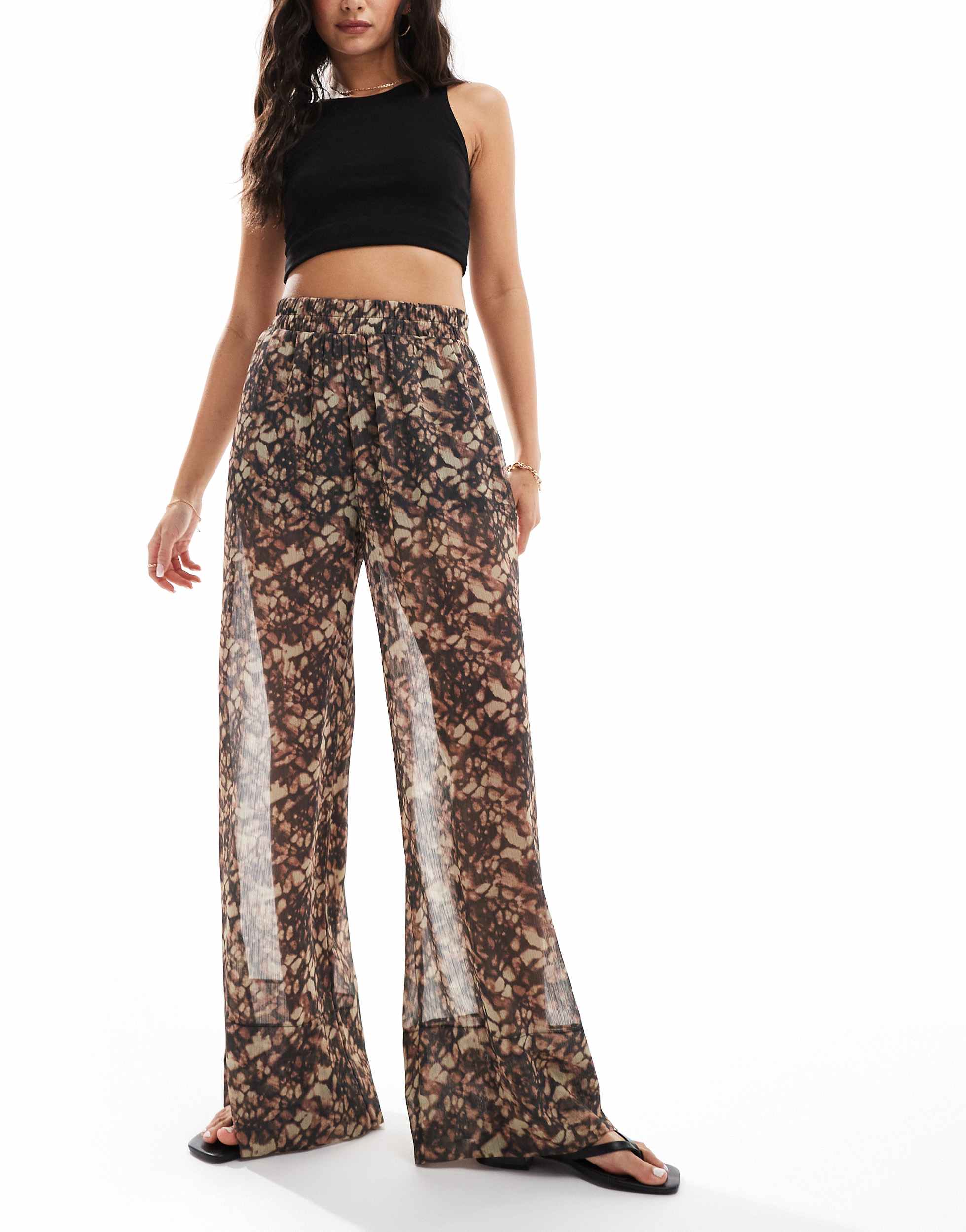 ASOS DESIGN pull on trousers with sheer overlay in abstract print