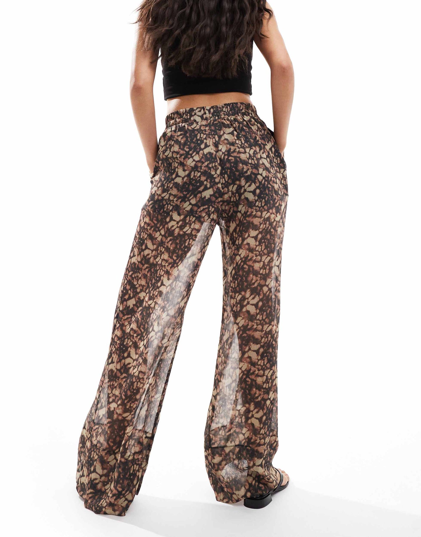 ASOS DESIGN pull on trousers with sheer overlay in abstract print