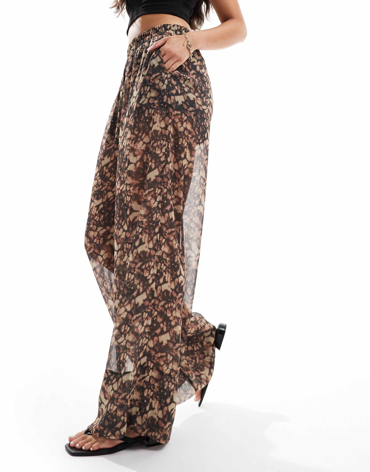 ASOS DESIGN pull on trousers with sheer overlay in abstract print