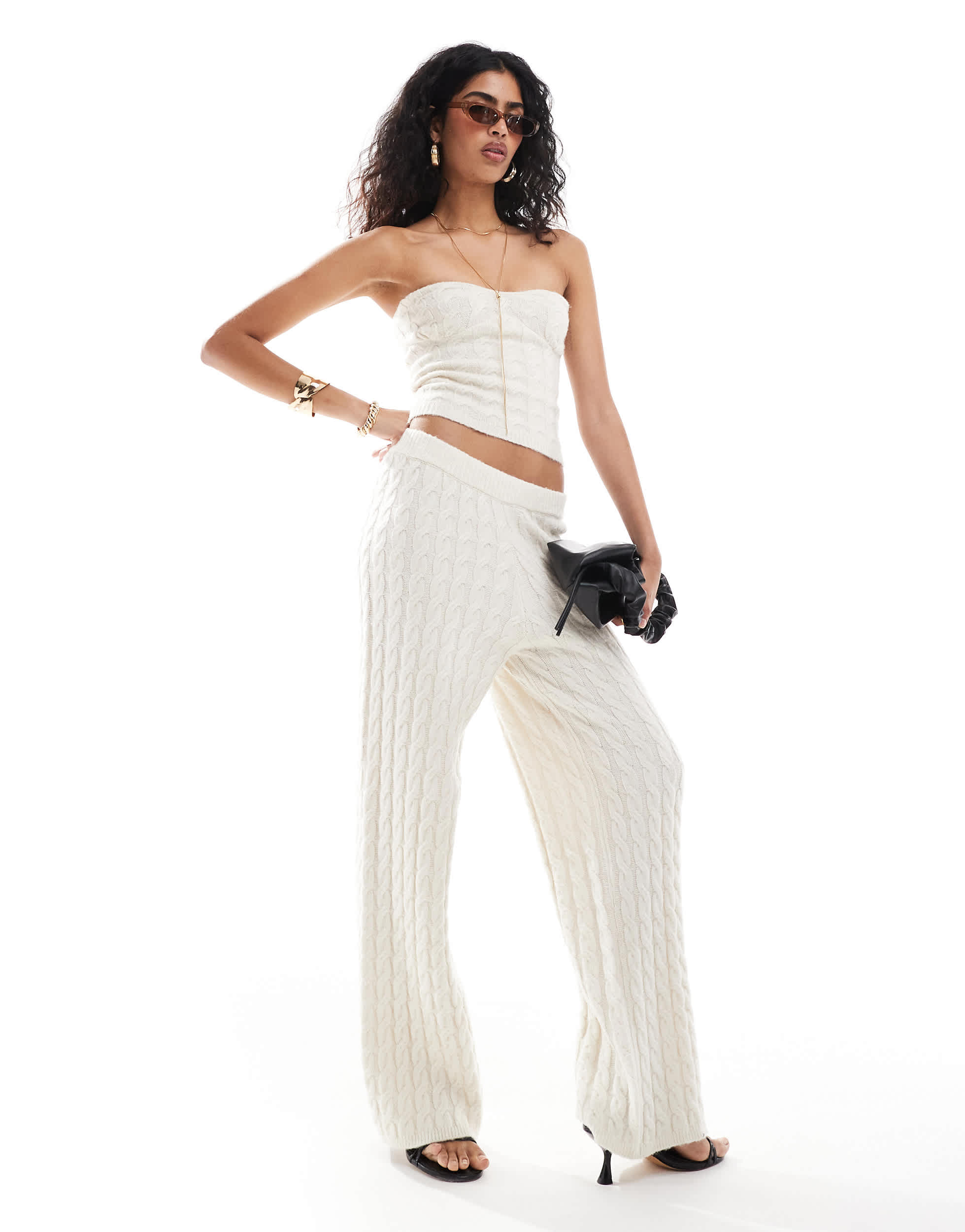 4th & Reckless cable knit wide leg trousers co-ord in cream