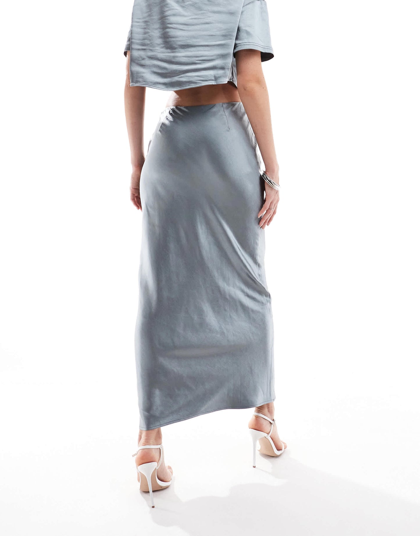 4th & Reckless satin maxi skirt co-ord in steel grey