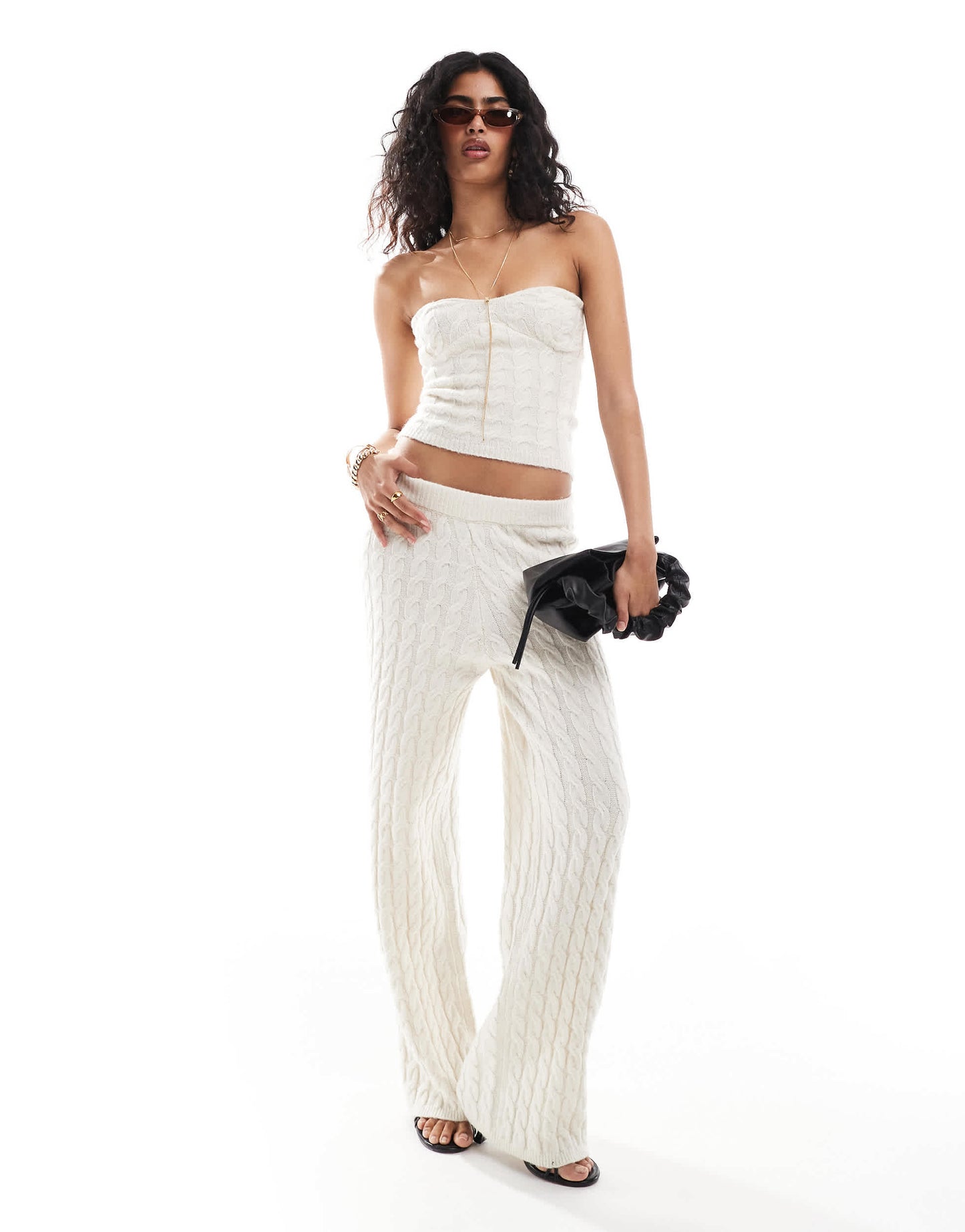 4th & Reckless cable knit bandeau top co-ord in cream