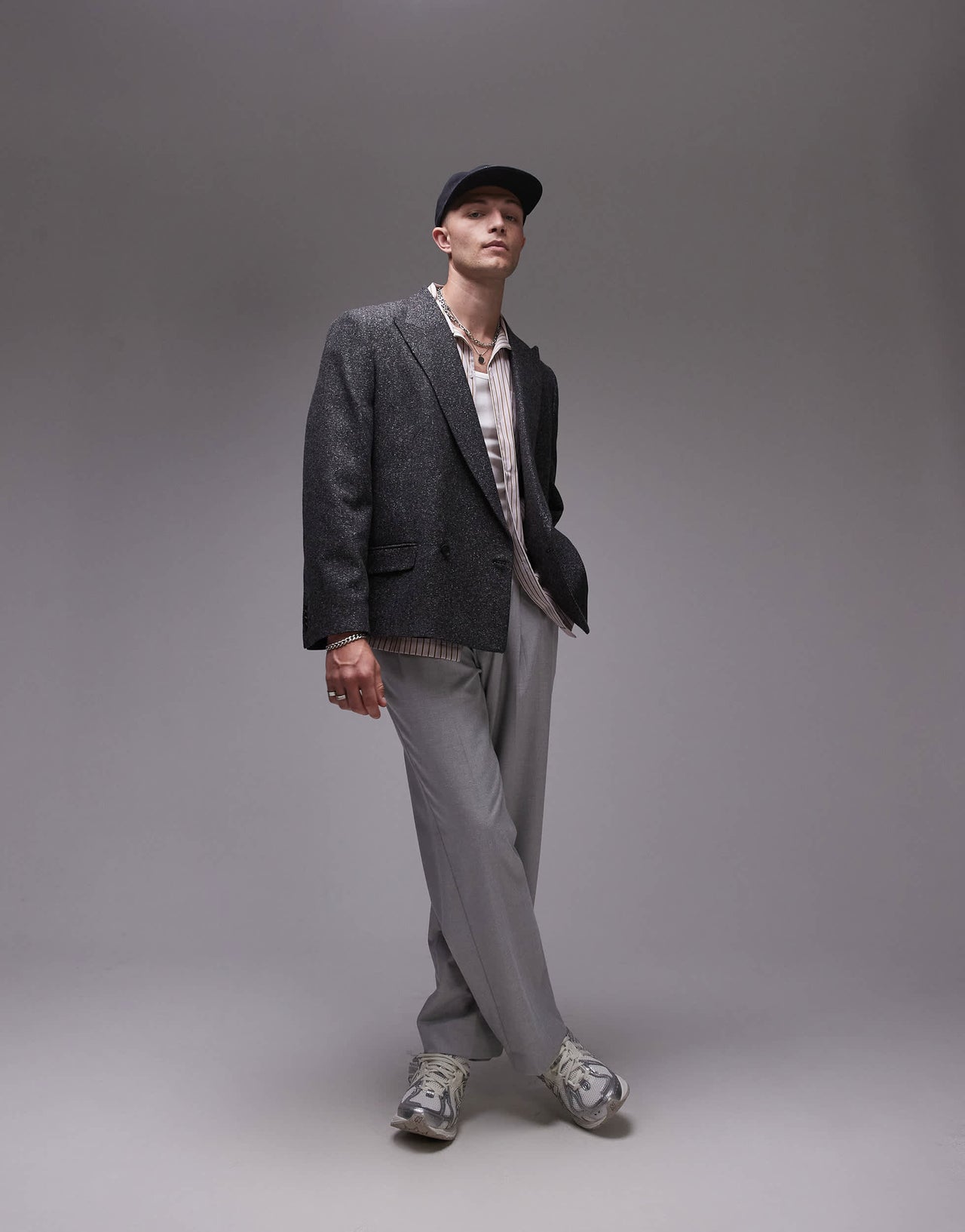 Topman premium boxy wool mix salt and pepper suit jacket in black