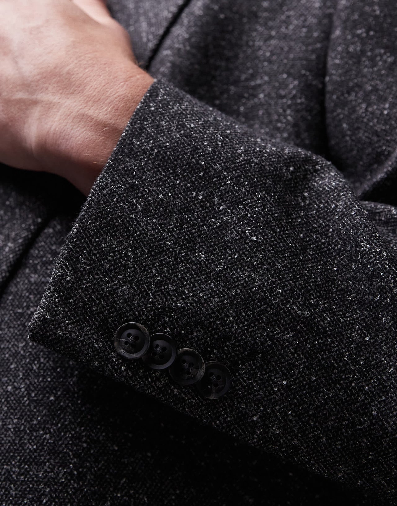 Topman premium boxy wool mix salt and pepper suit jacket in black