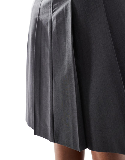 ASOS DESIGN Curve knee length tailored pleated midi skirt in grey