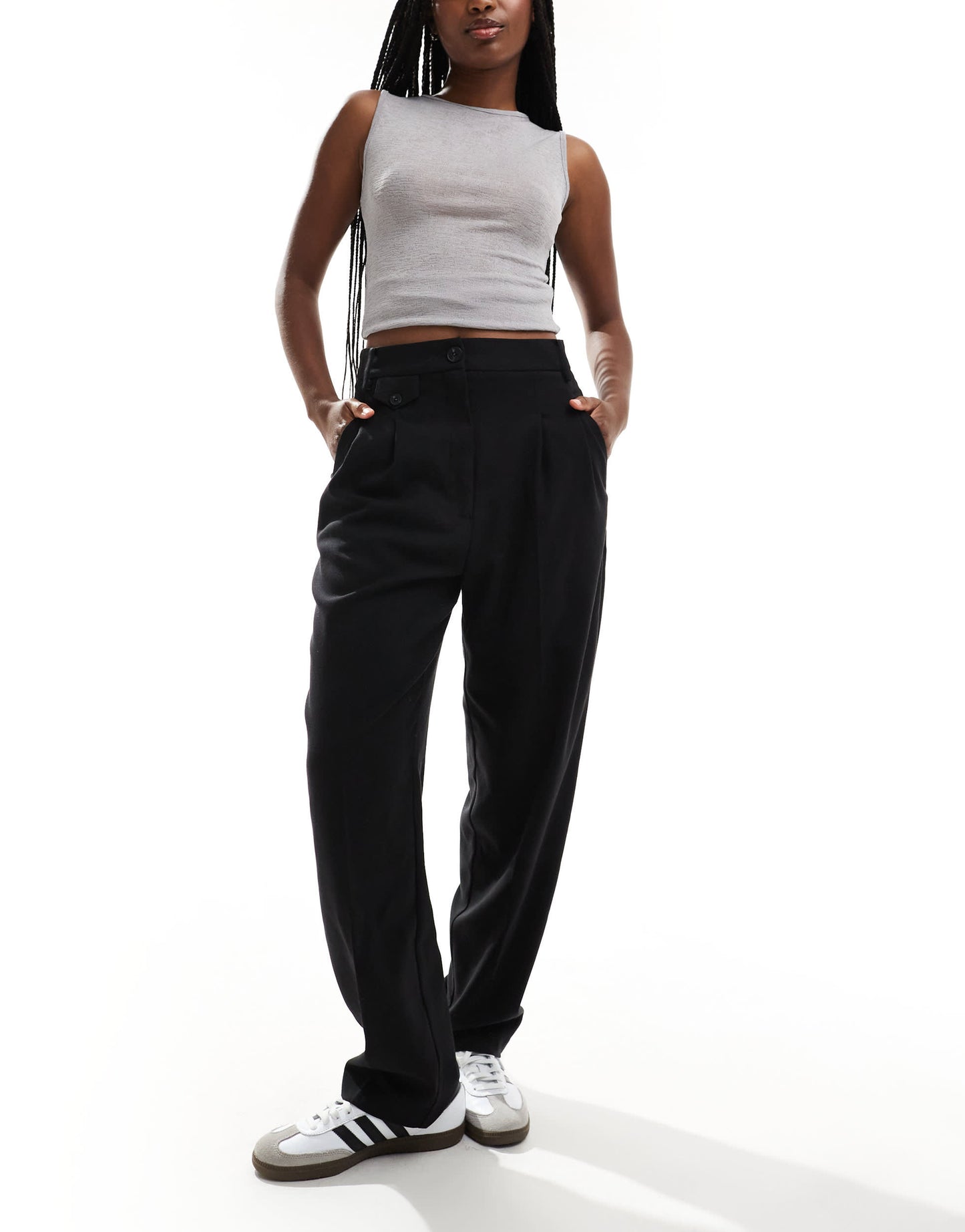 ASOS DESIGN tab detail straight leg tailored trouser in black